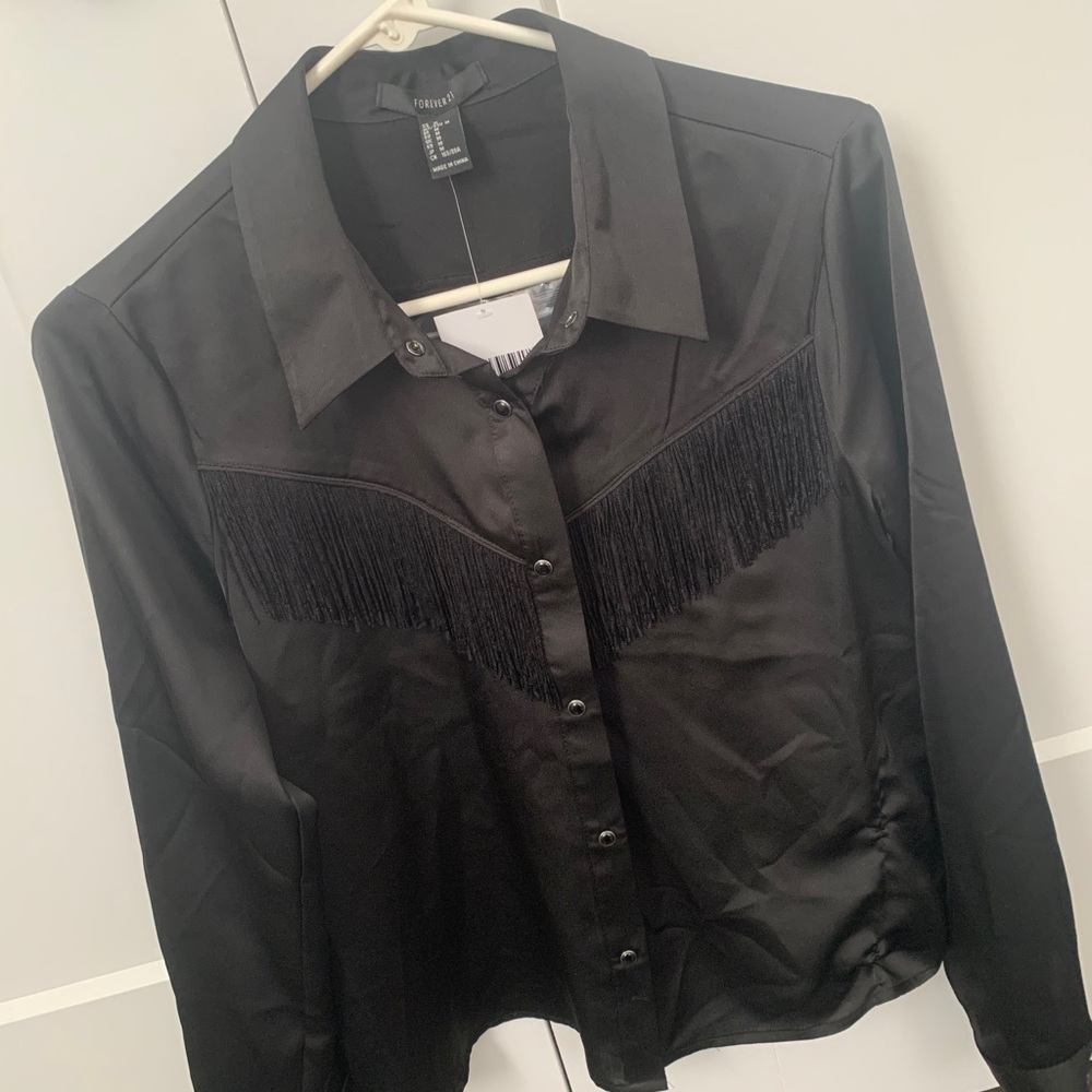 Western fringe button up blouse